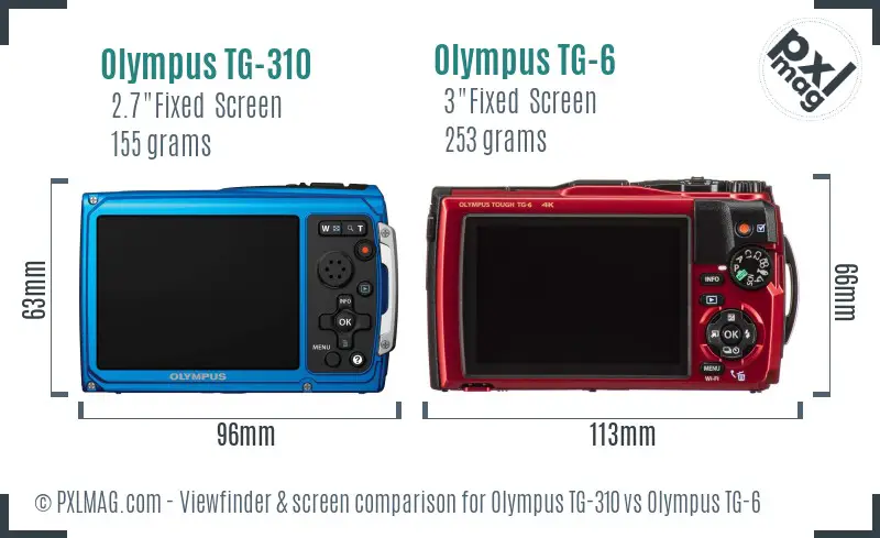 Olympus TG-310 vs Olympus TG-6 Screen and Viewfinder comparison