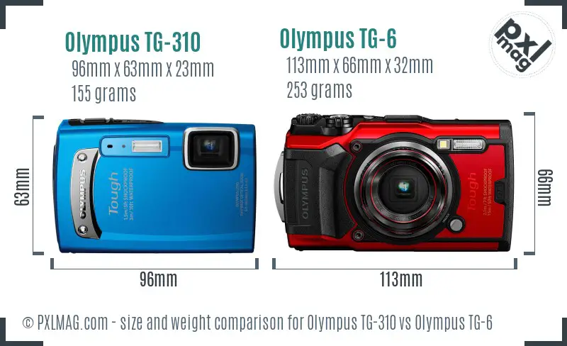 Olympus TG-310 vs Olympus TG-6 size comparison