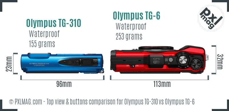 Olympus TG-310 vs Olympus TG-6 top view buttons comparison
