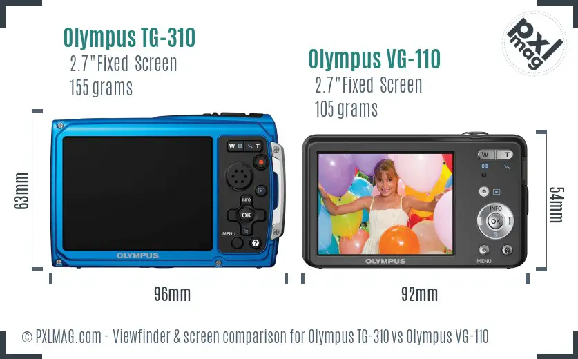 Olympus TG-310 vs Olympus VG-110 Screen and Viewfinder comparison
