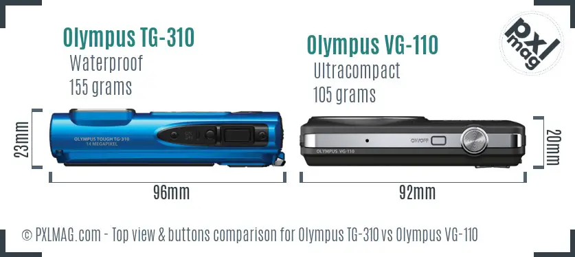 Olympus TG-310 vs Olympus VG-110 top view buttons comparison
