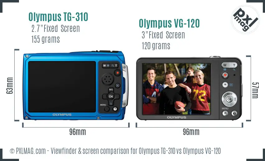 Olympus TG-310 vs Olympus VG-120 Screen and Viewfinder comparison