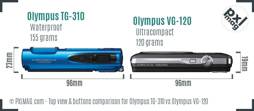 Olympus TG-310 vs Olympus VG-120 top view buttons comparison