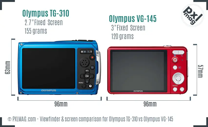 Olympus TG-310 vs Olympus VG-145 Screen and Viewfinder comparison
