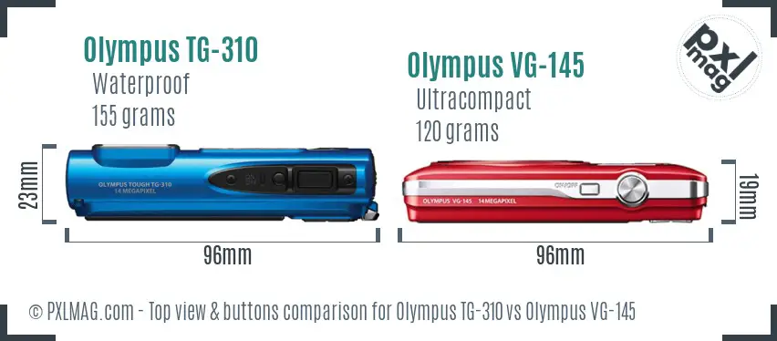 Olympus TG-310 vs Olympus VG-145 top view buttons comparison