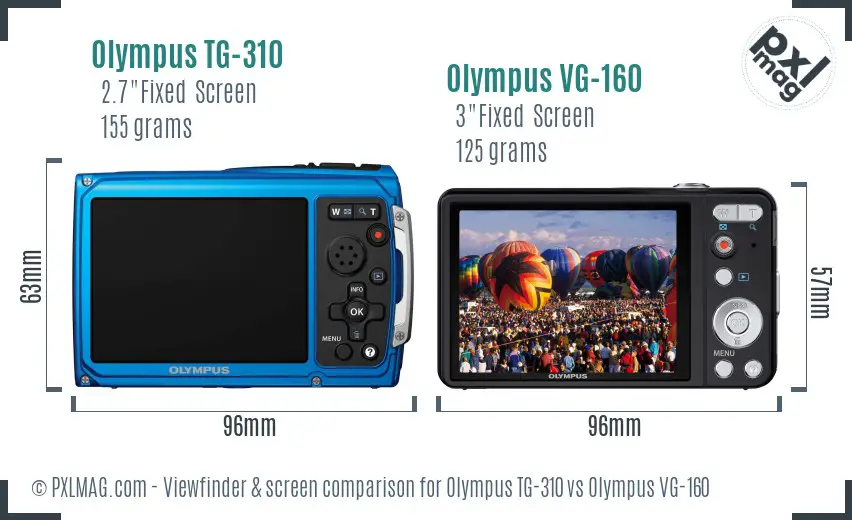 Olympus TG-310 vs Olympus VG-160 Screen and Viewfinder comparison