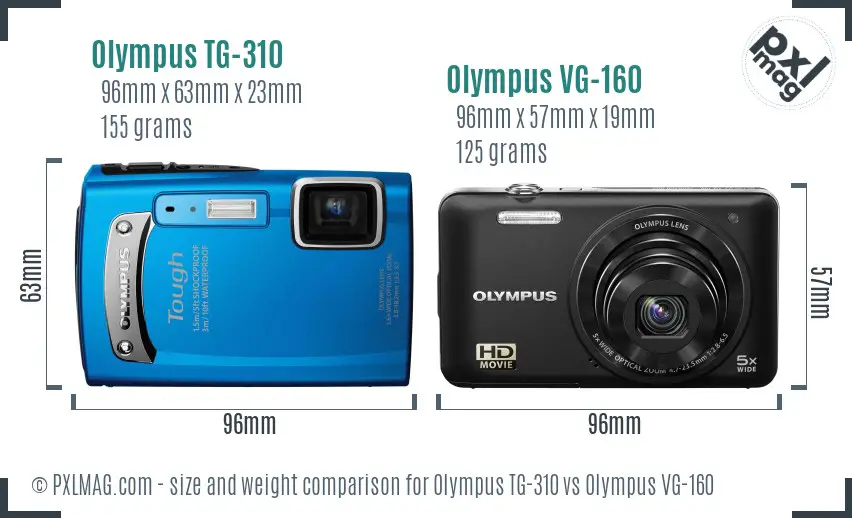 Olympus TG-310 vs Olympus VG-160 size comparison