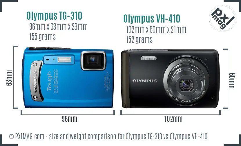 Olympus TG-310 vs Olympus VH-410 size comparison