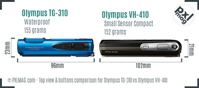 Olympus TG-310 vs Olympus VH-410 top view buttons comparison