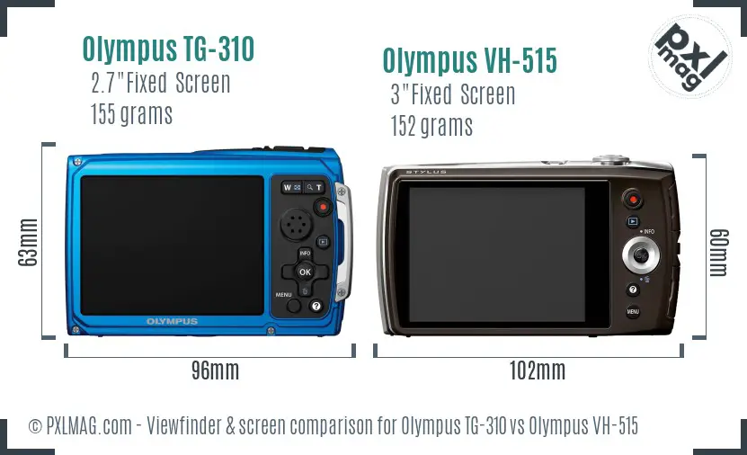 Olympus TG-310 vs Olympus VH-515 Screen and Viewfinder comparison