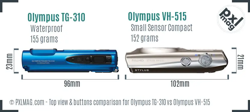 Olympus TG-310 vs Olympus VH-515 top view buttons comparison
