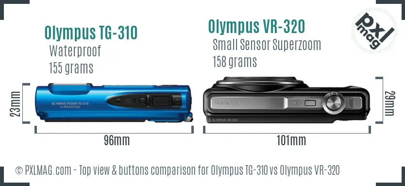 Olympus TG-310 vs Olympus VR-320 top view buttons comparison