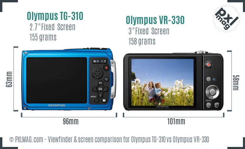 Olympus TG-310 vs Olympus VR-330 Screen and Viewfinder comparison