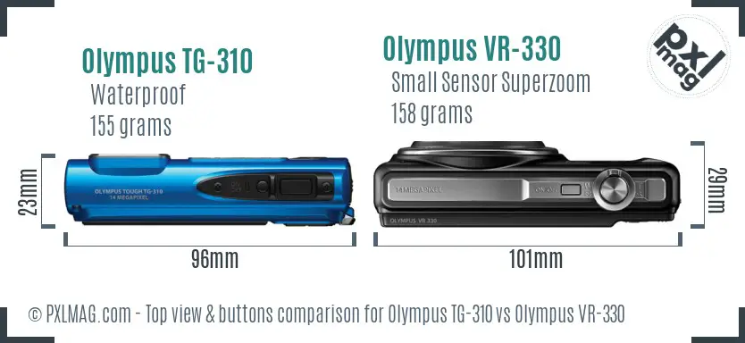 Olympus TG-310 vs Olympus VR-330 top view buttons comparison
