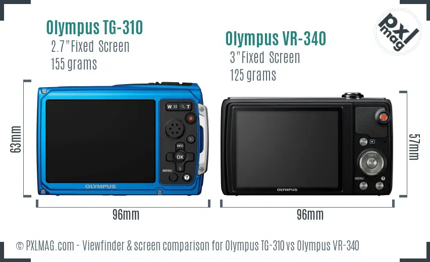 Olympus TG-310 vs Olympus VR-340 Screen and Viewfinder comparison
