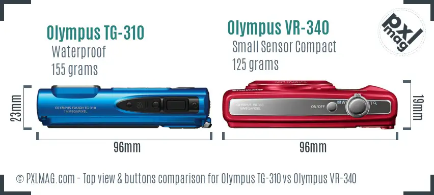 Olympus TG-310 vs Olympus VR-340 top view buttons comparison
