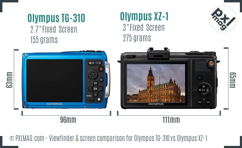 Olympus TG-310 vs Olympus XZ-1 Screen and Viewfinder comparison