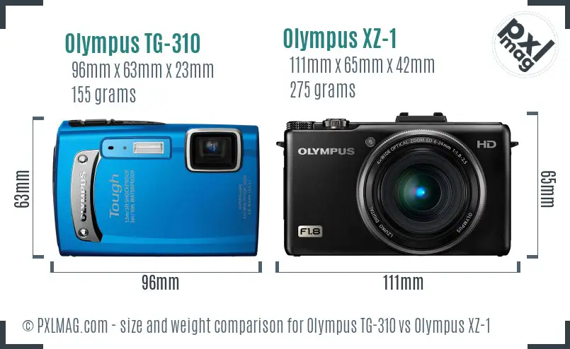 Olympus TG-310 vs Olympus XZ-1 size comparison