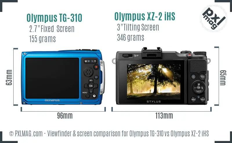Olympus TG-310 vs Olympus XZ-2 iHS Screen and Viewfinder comparison