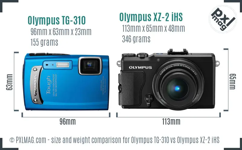 Olympus TG-310 vs Olympus XZ-2 iHS size comparison
