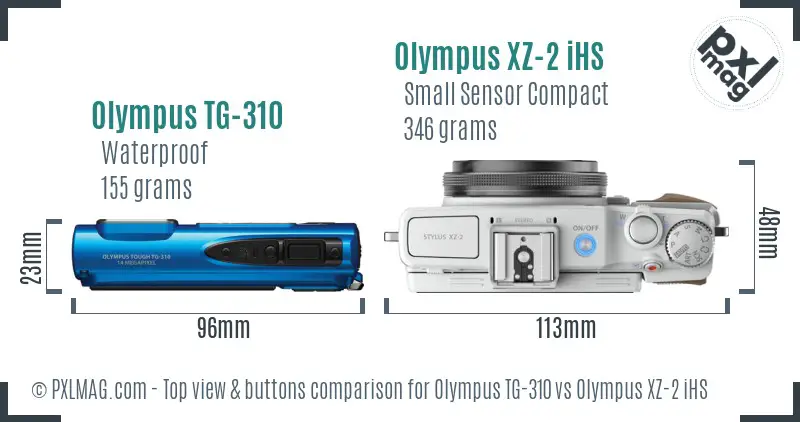Olympus TG-310 vs Olympus XZ-2 iHS top view buttons comparison