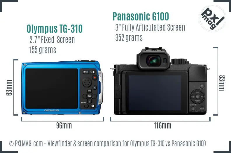 Olympus TG-310 vs Panasonic G100 Screen and Viewfinder comparison