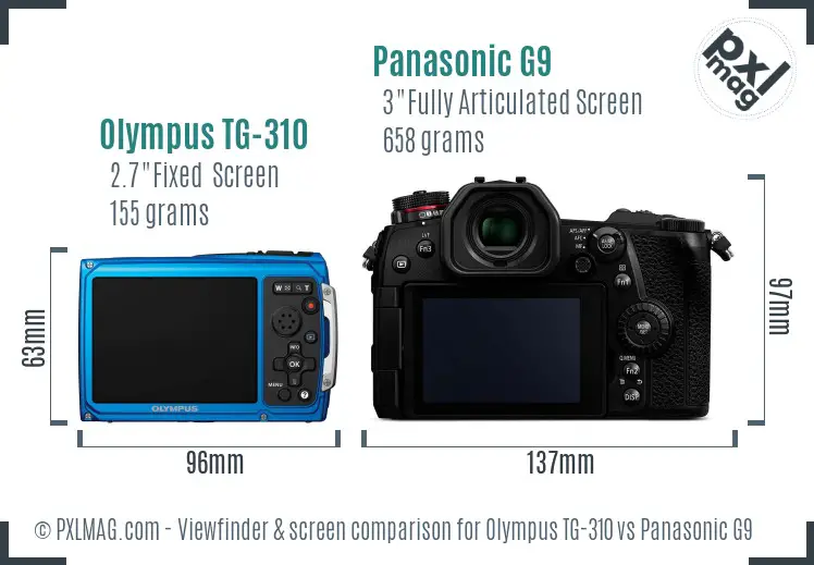 Olympus TG-310 vs Panasonic G9 Screen and Viewfinder comparison