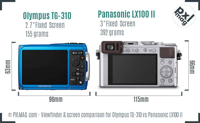 Olympus TG-310 vs Panasonic LX100 II Screen and Viewfinder comparison