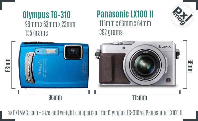 Olympus TG-310 vs Panasonic LX100 II size comparison