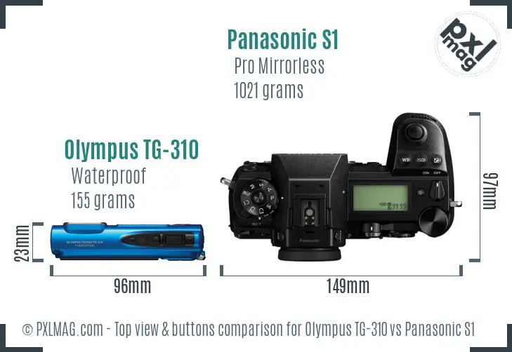 Olympus TG-310 vs Panasonic S1 top view buttons comparison