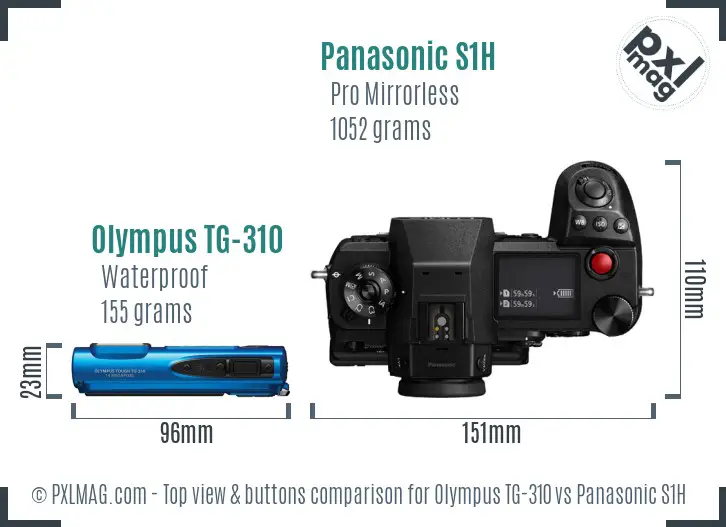 Olympus TG-310 vs Panasonic S1H top view buttons comparison