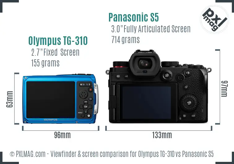 Olympus TG-310 vs Panasonic S5 Screen and Viewfinder comparison