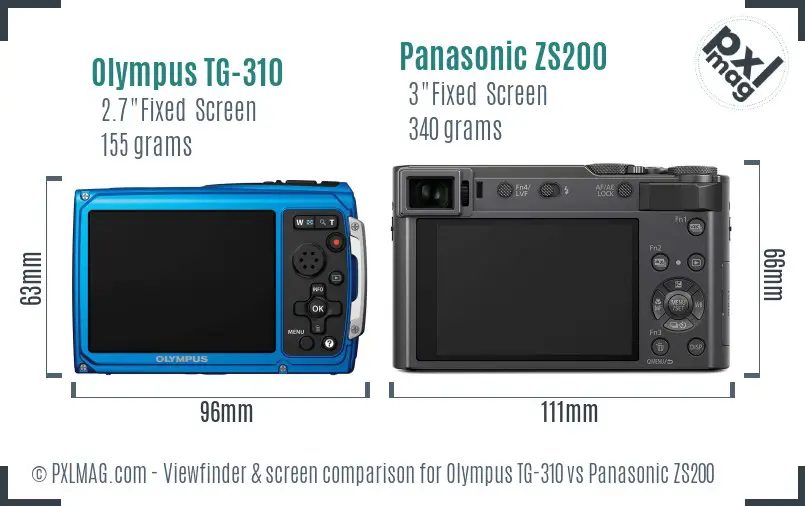 Olympus TG-310 vs Panasonic ZS200 Screen and Viewfinder comparison