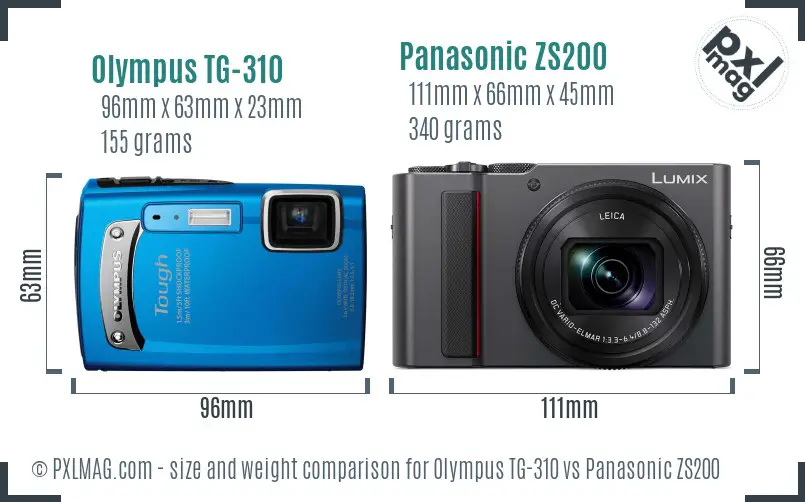 Olympus TG-310 vs Panasonic ZS200 size comparison