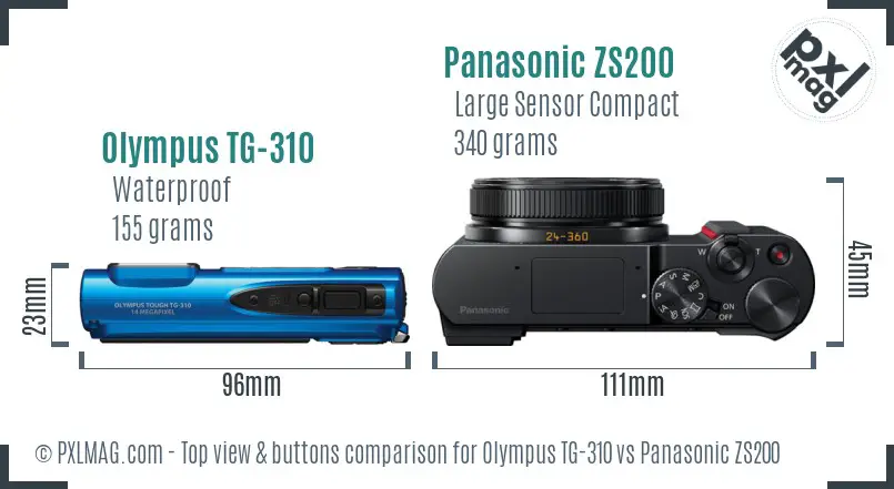 Olympus TG-310 vs Panasonic ZS200 top view buttons comparison