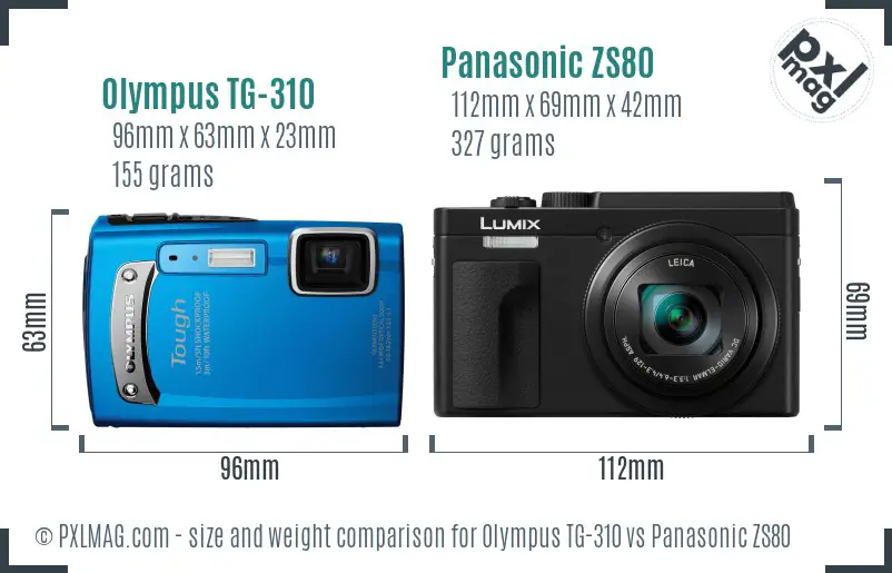 Olympus TG-310 vs Panasonic ZS80 size comparison