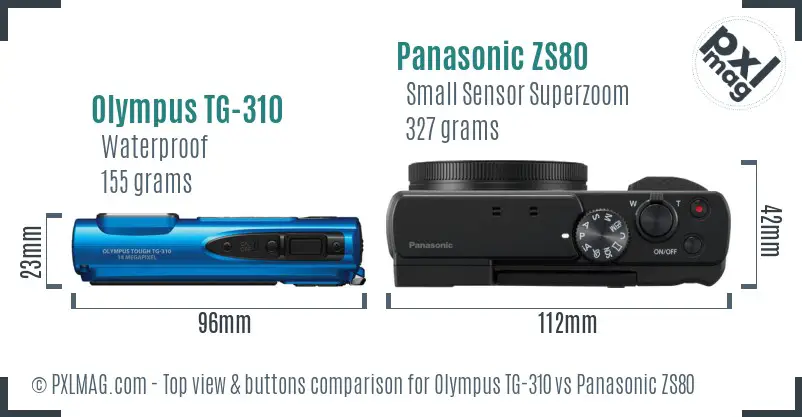 Olympus TG-310 vs Panasonic ZS80 top view buttons comparison
