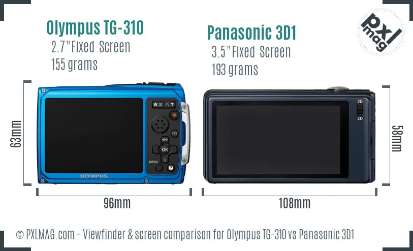 Olympus TG-310 vs Panasonic 3D1 Screen and Viewfinder comparison
