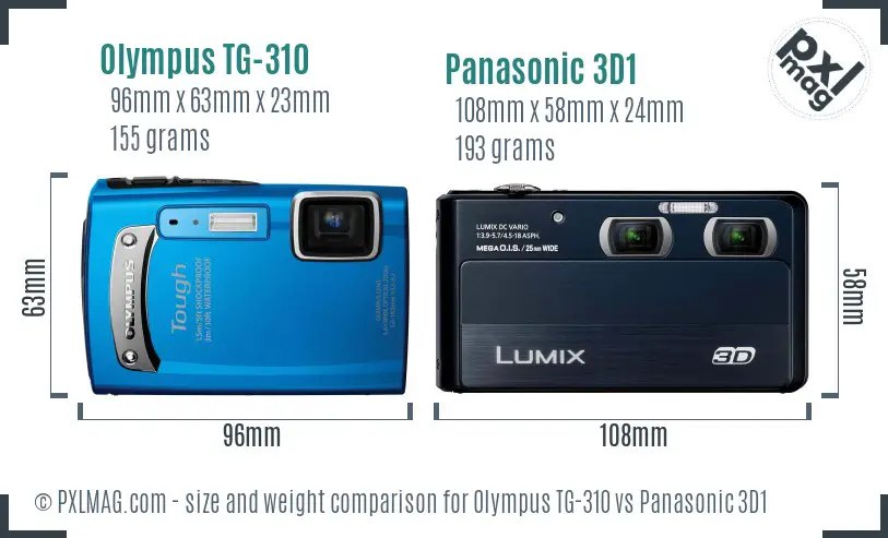 Olympus TG-310 vs Panasonic 3D1 size comparison
