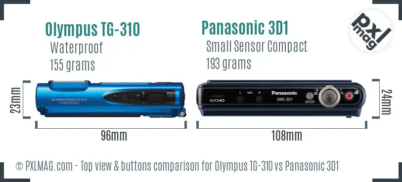 Olympus TG-310 vs Panasonic 3D1 top view buttons comparison