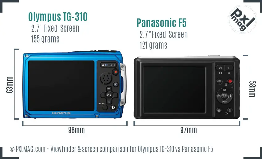 Olympus TG-310 vs Panasonic F5 Screen and Viewfinder comparison