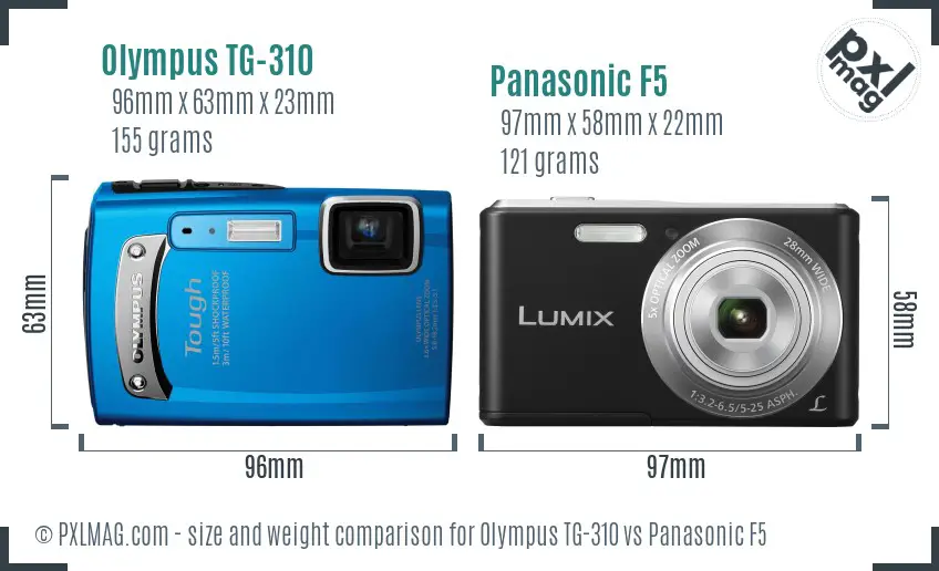 Olympus TG-310 vs Panasonic F5 size comparison