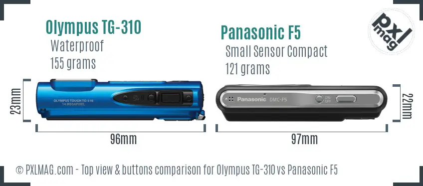 Olympus TG-310 vs Panasonic F5 top view buttons comparison