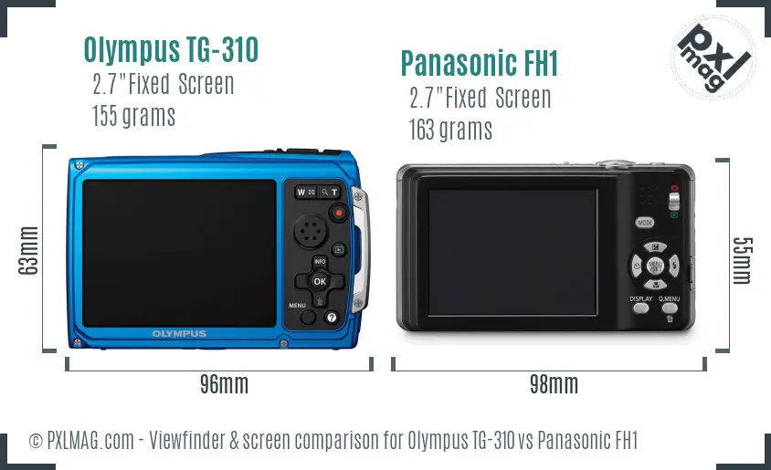 Olympus TG-310 vs Panasonic FH1 Screen and Viewfinder comparison