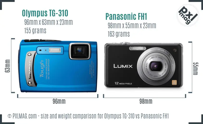 Olympus TG-310 vs Panasonic FH1 size comparison