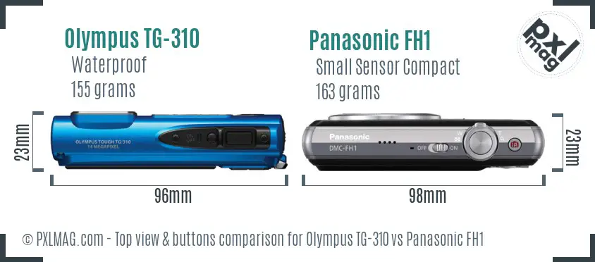 Olympus TG-310 vs Panasonic FH1 top view buttons comparison