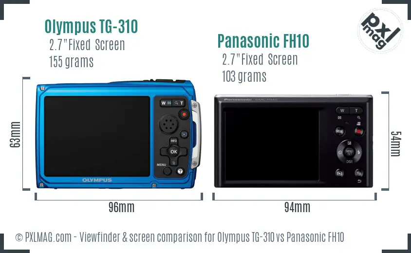 Olympus TG-310 vs Panasonic FH10 Screen and Viewfinder comparison