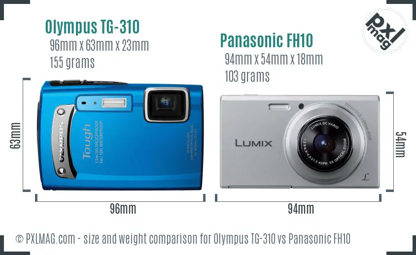 Olympus TG-310 vs Panasonic FH10 size comparison