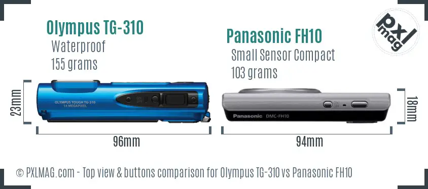 Olympus TG-310 vs Panasonic FH10 top view buttons comparison