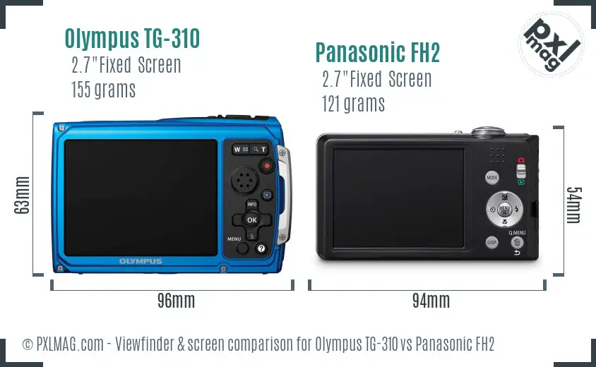 Olympus TG-310 vs Panasonic FH2 Screen and Viewfinder comparison